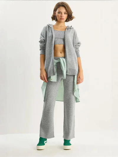 Bianco Lucci LUCCI High Waist Zipper Collar Cardigan and Pants Set