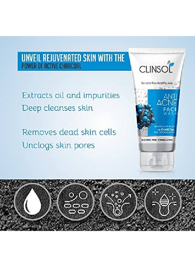 Leeford Clinsol Anti Acne Charcoal Facewash For Acnefree And Healthy Skin With Encapsulated Beads Of Charcoal For Detoxifying | Pack Of 3 (70 Gm Each)  - Image 5