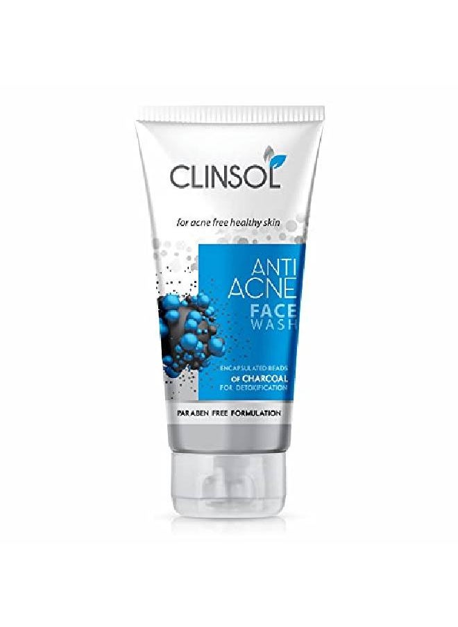 Leeford Clinsol Anti Acne Charcoal Facewash For Acnefree And Healthy Skin With Encapsulated Beads Of Charcoal For Detoxifying | Pack Of 3 (70 Gm Each)  - Image 1