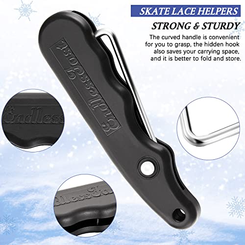 MTLEE Lace Tightener 4 Pieces Folding Shoe Lace Puller Stainless Hockey Lace Tightening Tool Portable Lace Tightener Puller Tool Black Skate Lace Tightener for Ice Skates Figure Skates Boots Shoes - Image 2