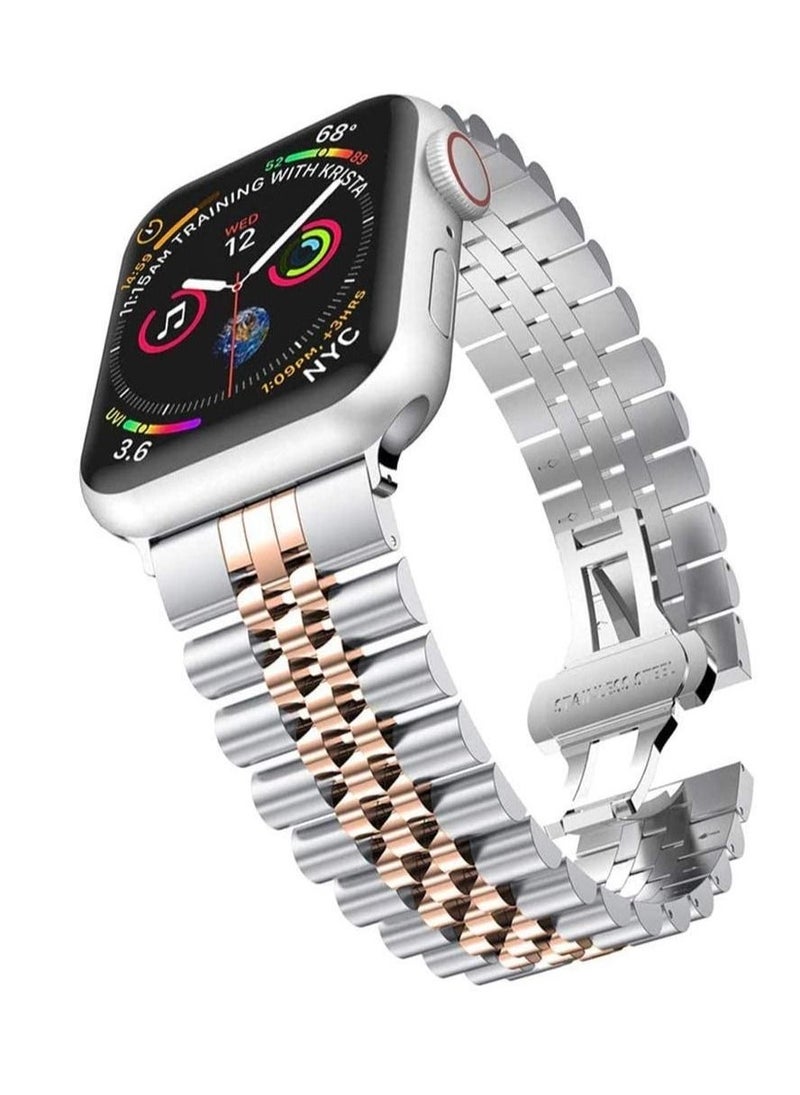 Replacement Band Compatible with Apple Watch 44mm / 42mm Stainless Steel Solid Strap Metal Bracelet for Apple Watch Series 7 6 5 4 3 2 SE (Silver - Image 1