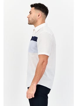 SELECTED Men Regular Fit Short Sleeve Stripe Casual Shirt, White  - Image 4