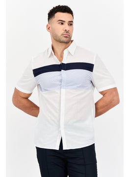 SELECTED Men Regular Fit Short Sleeve Stripe Casual Shirt, White  - Image 1