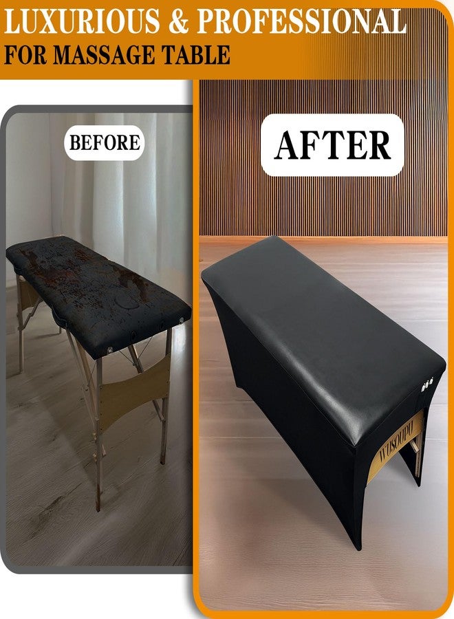 WUSOUPU Wipeable Lash Bed Cover Massage Table Cover Waterproof and Reusable Wax Bed Cover for Esthetician, High Elasticity Vegan Leather Tablecloths for 6 FT Rectangular Table (Black) - Image 3