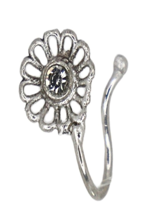 JWELLA Oxidised Silver Floral Nose Pin Set of 3 for Women and Girls, Elegant Clip-On Nosepins with Antique and Stone-Studded Designs, Lightweight Ethnic Jewellery. - Image 4