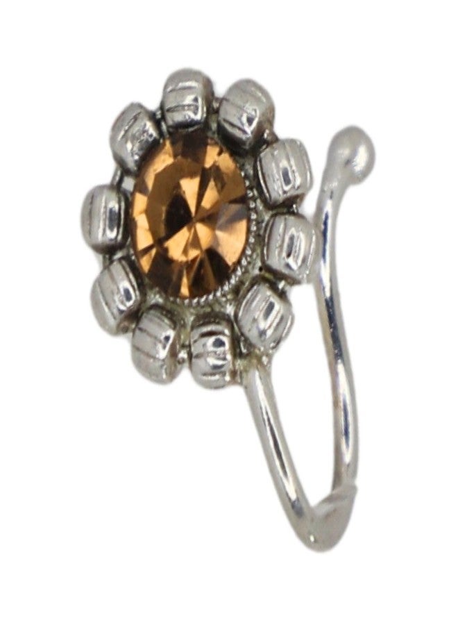 JWELLA Oxidised Silver Floral Nose Pin Set of 3 for Women and Girls, Elegant Clip-On Nosepins with Antique and Stone-Studded Designs, Lightweight Ethnic Jewellery. - Image 3