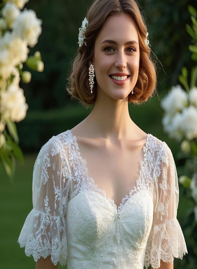 BriLove Bridal Statement Clip-on Earrings for Women Gorgeous Shiny Rhinestones Simulated Pearl Multi Beaded Cluster Chandelier Dangle Jewelry for Wedding Party Prom Clear Gold-Tone - Image 2