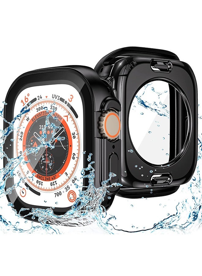 أوليسون 2 في 1 قضية صلبة مقاومة للماء لـ Apple Watch Ultra 3/2/1 حامي الشاشة 49 مم ، 360 درجة رقيقة كاملة واقية غطاء الوجه الزجاجي المقوى + ظهر حاجز الكمبيوتر الشخصي الصلب لـ iWatch Ultra 3 / Ultra 2 / Ultra ، 49 مم ماتي أسود - Image 1