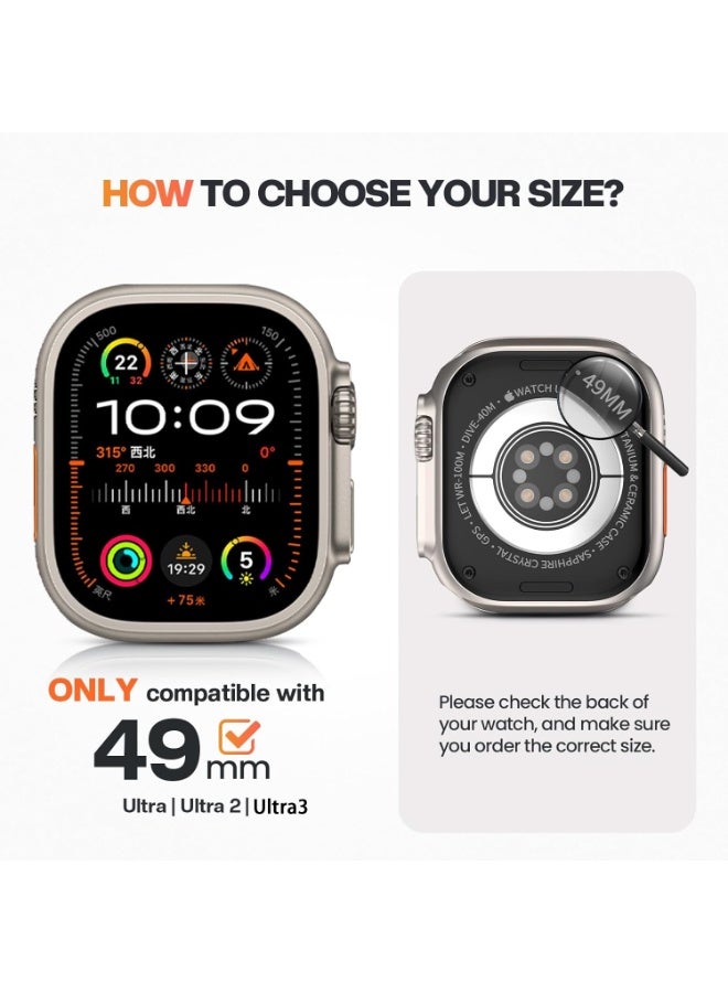 أوليسون 2 في 1 قضية صلبة مقاومة للماء لـ Apple Watch Ultra 3/2/1 حامي الشاشة 49 مم ، 360 درجة رقيقة كاملة واقية غطاء الوجه الزجاجي المقوى + ظهر حاجز الكمبيوتر الشخصي الصلب لـ iWatch Ultra 3 / Ultra 2 / Ultra ، 49 مم ماتي أسود - Image 2