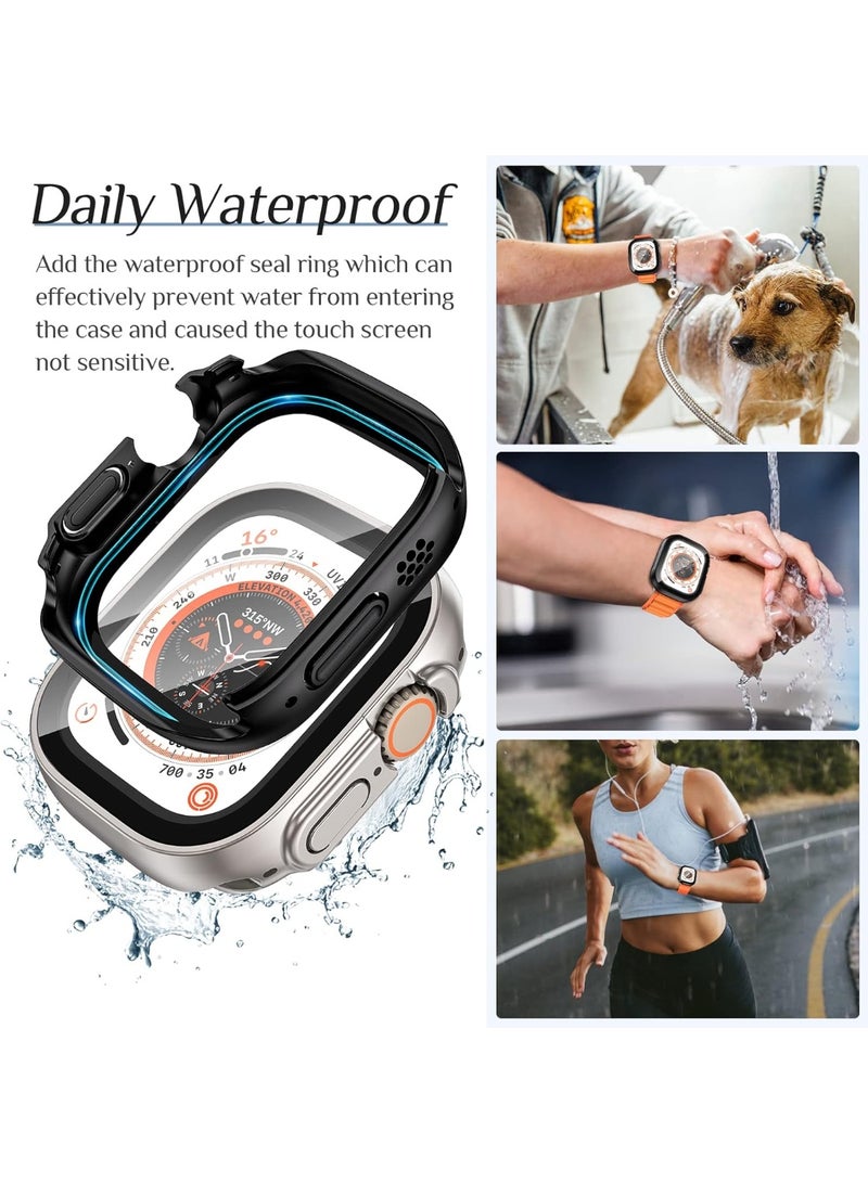 أوليسون 2 في 1 قضية صلبة مقاومة للماء لـ Apple Watch Ultra 3/2/1 حامي الشاشة 49 مم ، 360 درجة رقيقة كاملة واقية غطاء الوجه الزجاجي المقوى + ظهر حاجز الكمبيوتر الشخصي الصلب لـ iWatch Ultra 3 / Ultra 2 / Ultra ، 49 مم ماتي أسود - Image 4