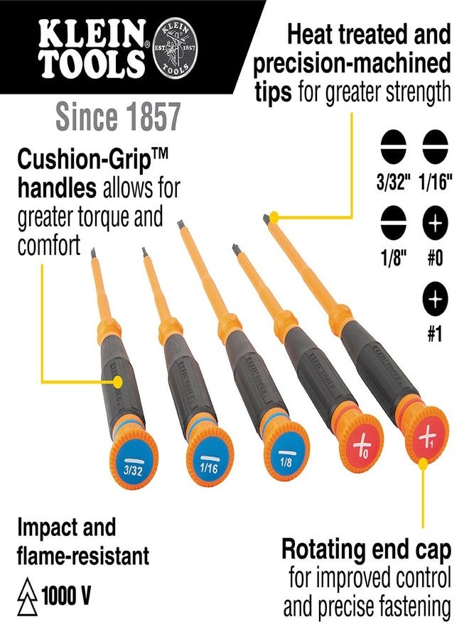 كلاين تولز مجموعة مفكات براغي دقيقة صغيرة 85615INS من Klein Tools، مفكات براغي معزولة بجهد 1000 فولت مع (2) رأس فيليبس و(3) رؤوس مشقوقة، 5 قطع - Image 2