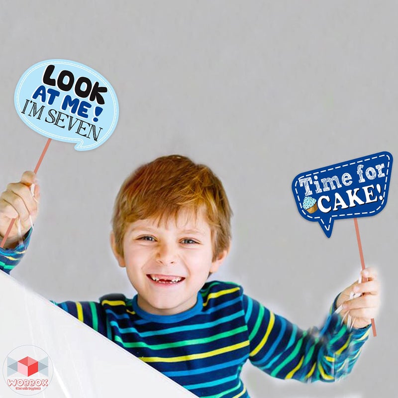 WOBBOX إكسسوارات حفلة عيد الميلاد السابع من ووبوكس باللون الأزرق لصبي صغير مع لافتة عيد الميلاد السابع باللون الأزرق، زينة عيد الميلاد السابع للصبية، مستلزمات زينة حفلة عيد ميلاد الأطفال - Image 5