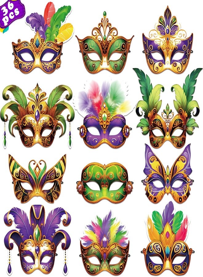 80UncleKimby 36PCS Mardi Gras Masks Bulk Set: Party Decorations Carnival Favors(Paper) - Image 1