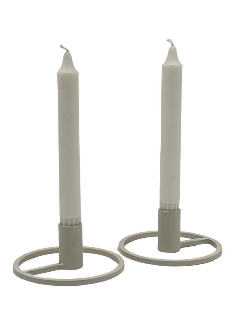 Metal Candle Holder With Closed Ring Base - White -  Set of 2  - Image 1