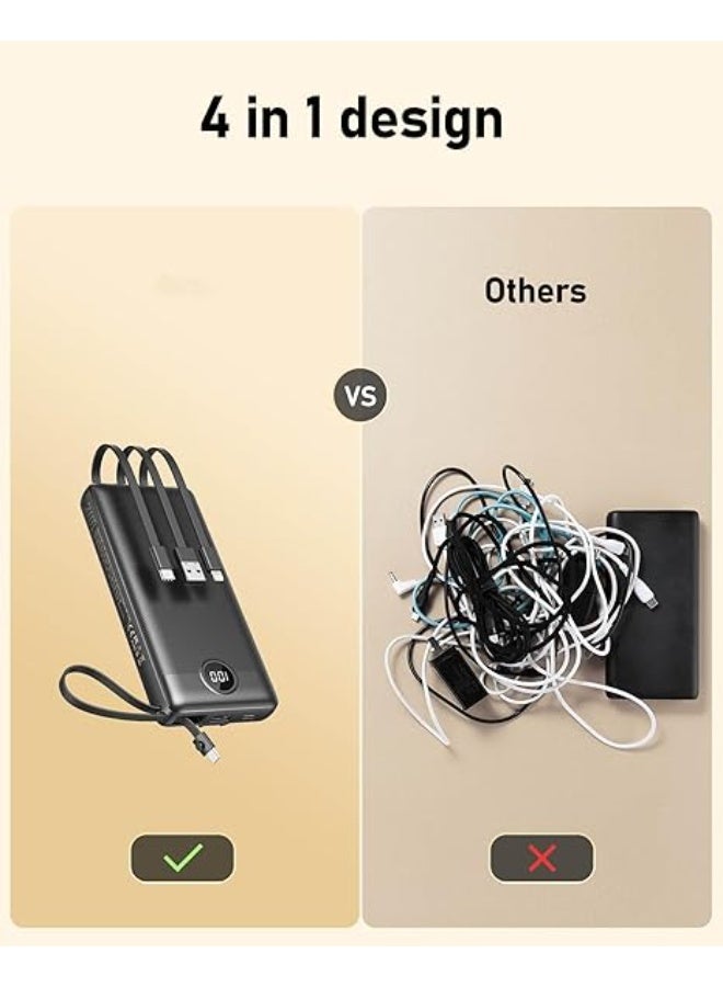 فيجير شاحن محمول مع كابلات مدمجة، بنك طاقة رفيع - Image 4