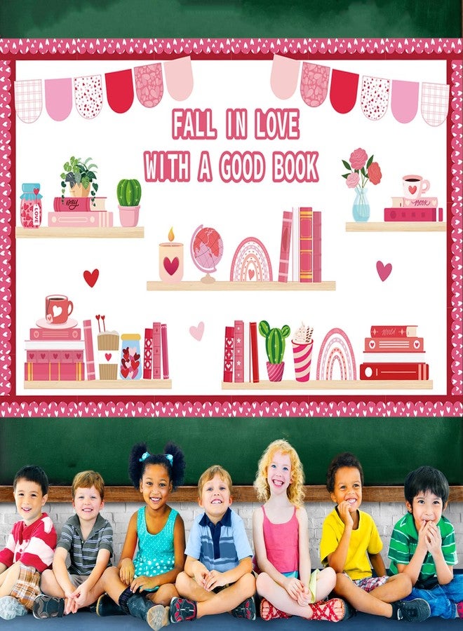 Joffetii Valentine's Day Reading Bulletin Board Decorations Set, Bookshelf Cutouts with Heart Bulletin Board Borders Valentines Library Classroom Decorations Chalkboard Wall Door Decor for Home Office 70Pcs - Image 5