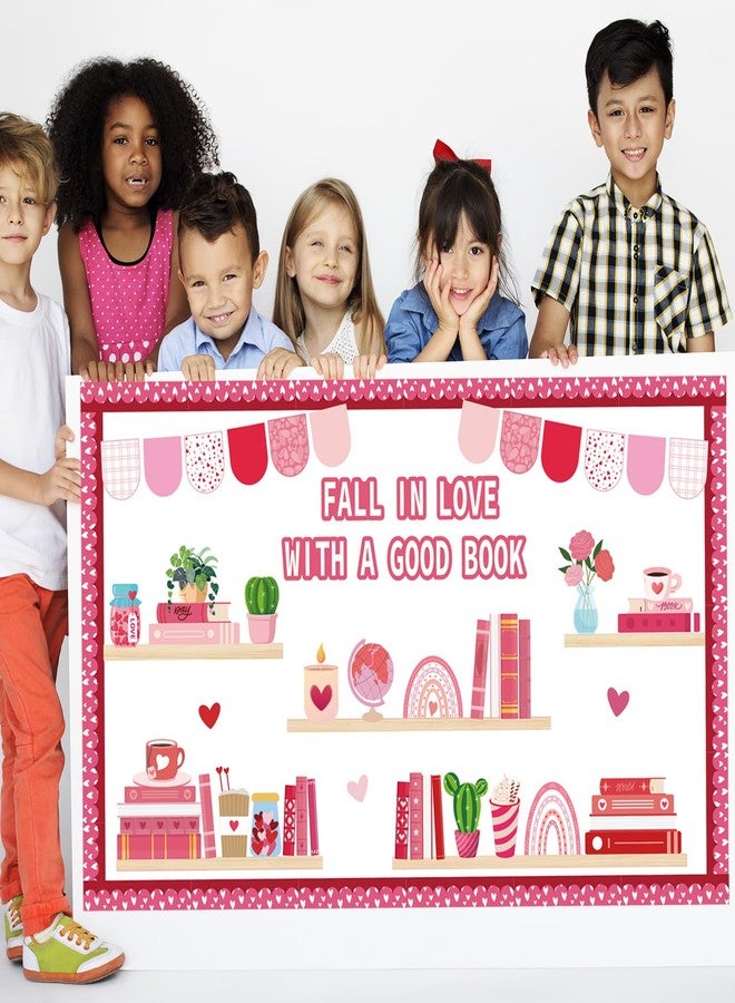 Joffetii Valentine's Day Reading Bulletin Board Decorations Set, Bookshelf Cutouts with Heart Bulletin Board Borders Valentines Library Classroom Decorations Chalkboard Wall Door Decor for Home Office 70Pcs - Image 4