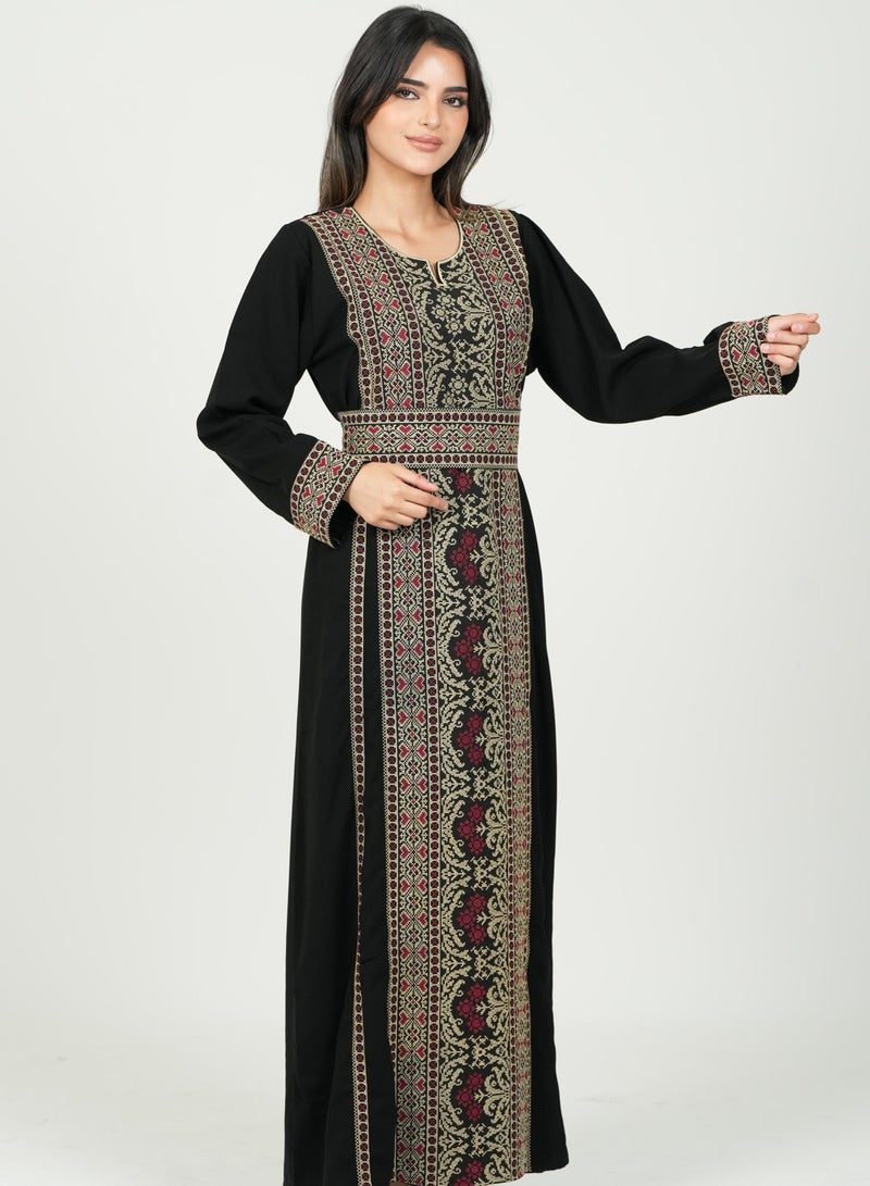 البنت الشرقية جلابية نسائية مطرزة فستان مع حزام على الخسر - Image 1