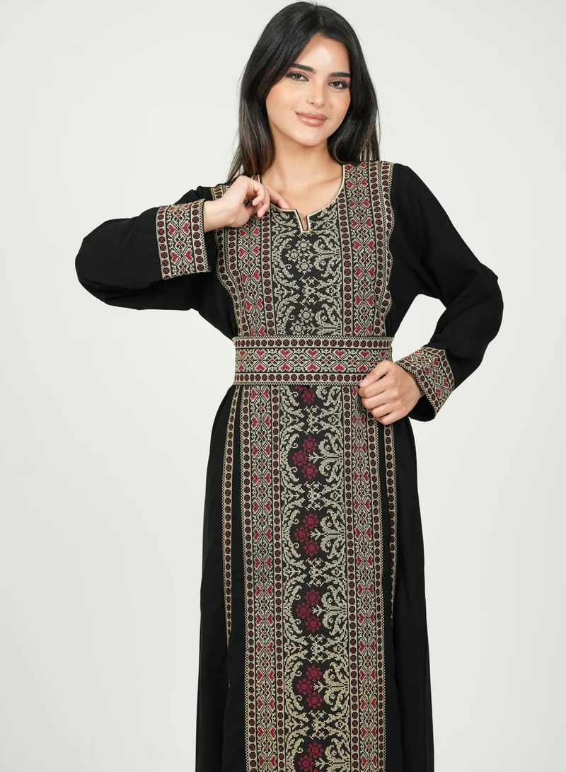 البنت الشرقية جلابية نسائية مطرزة فستان مع حزام على الخسر