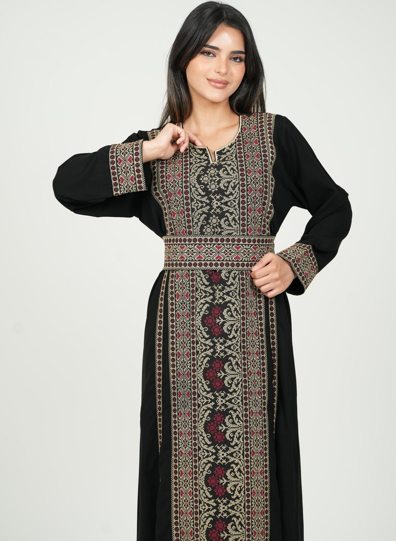 البنت الشرقية جلابية نسائية مطرزة فستان مع حزام على الخسر - Image 2