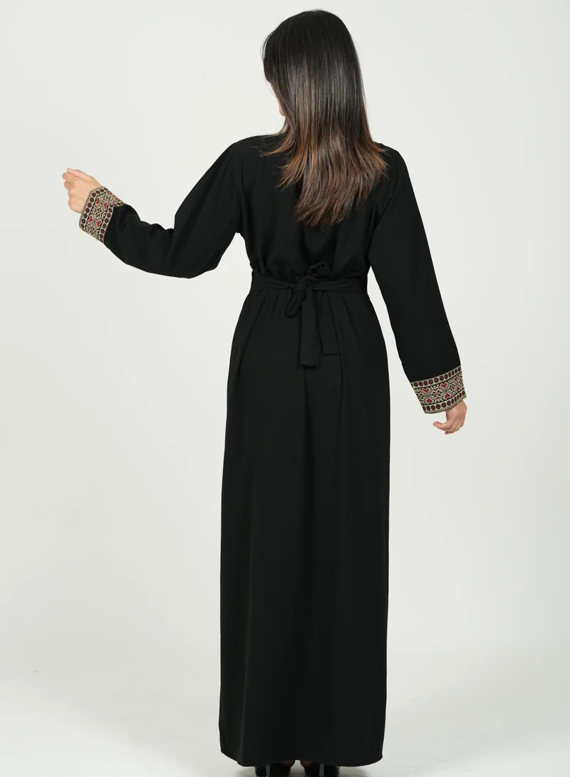 Al Bent Al Sharqieh Black with gold embroidery ladies jalabia kaftan dress for Women | Best Price UAE
