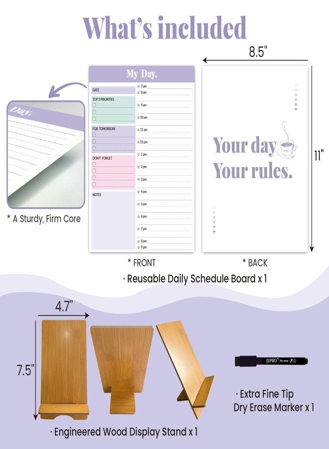 JJPRO Reusable Desktop Daily Planner with Stand,Hourly Dry Erase Board,11"x8.5"Schedule Board,Dry Erase Time Schedule with Time Slots, Desk Hourly Dry Erase Board w/Engineered Wood Stand-Purple - Image 2