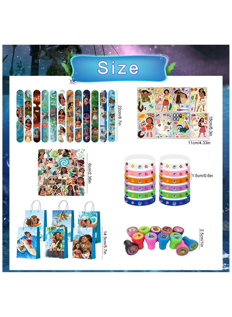 FRUITFUL PARTY Moana Party Favors for 12 Guests, 110pcs All-In-One Moana Party Favors Pack Including Moana Theme Paper Bags Stickers Slap Bands Wristband Seal etc Moana Birthday Party Favors - Image 3