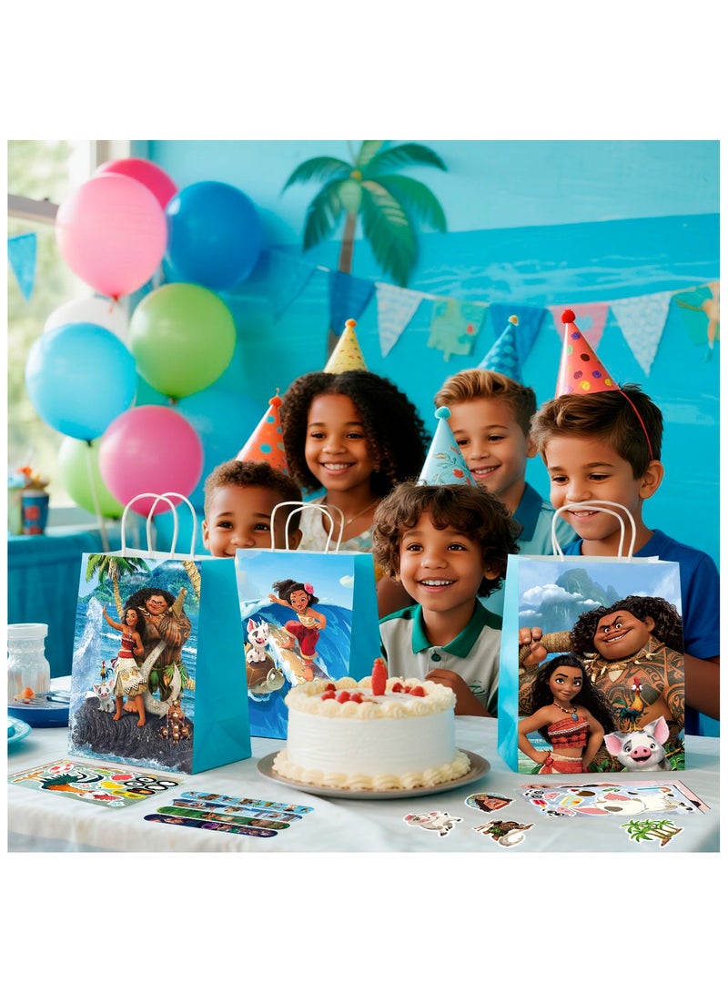 FRUITFUL PARTY Moana Party Favors for 12 Guests, 110pcs All-In-One Moana Party Favors Pack Including Moana Theme Paper Bags Stickers Slap Bands Wristband Seal etc Moana Birthday Party Favors - Image 5