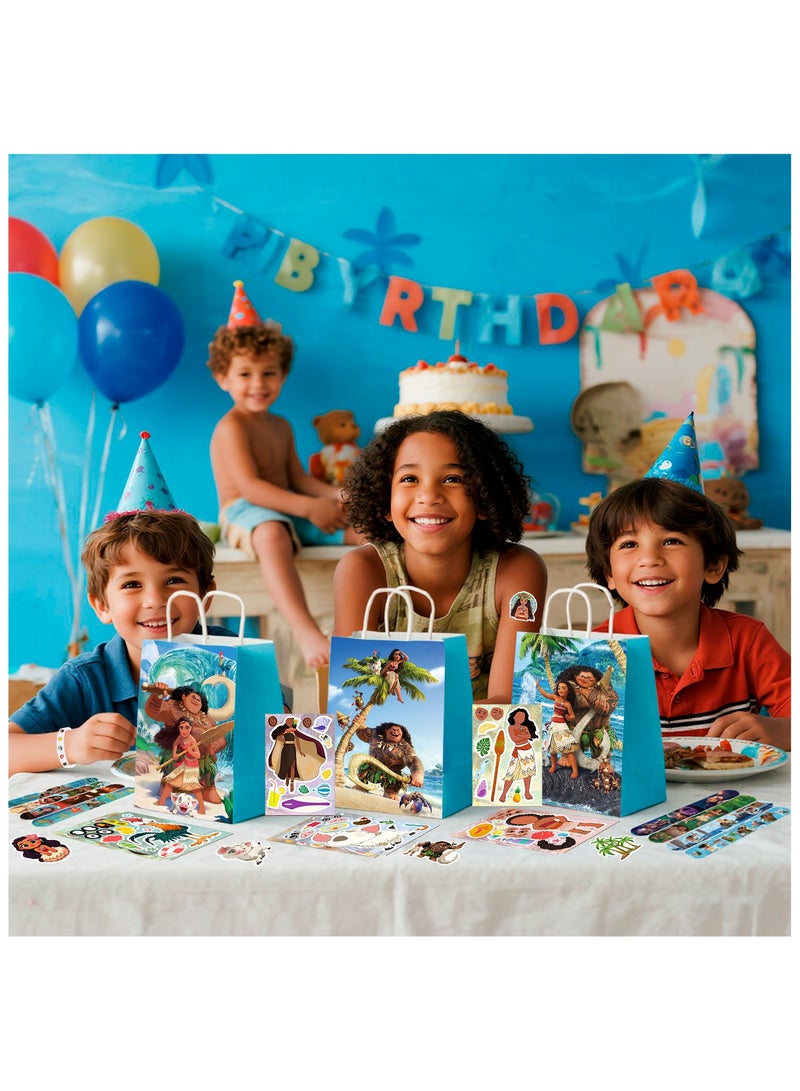 FRUITFUL PARTY Moana Party Favors for 12 Guests, 110pcs All-In-One Moana Party Favors Pack Including Moana Theme Paper Bags Stickers Slap Bands Wristband Seal etc Moana Birthday Party Favors - Image 4