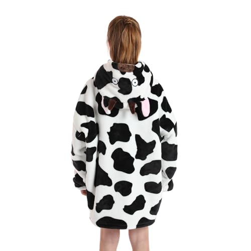 DESERT HOME Deserthome Wearable Blanket Hoodie for Kids 6-12YR Oversized Animal Hooded Blanket Super Soft Comfortable Warm Flannel Cow - Image 4