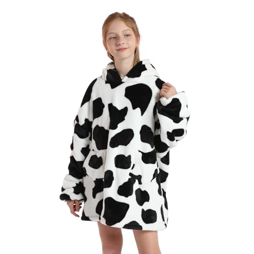 DESERT HOME Deserthome Wearable Blanket Hoodie for Kids 6-12YR Oversized Animal Hooded Blanket Super Soft Comfortable Warm Flannel Cow - Image 2