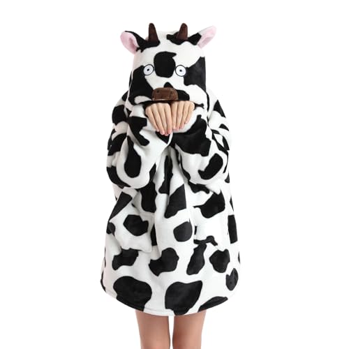 DESERT HOME Deserthome Wearable Blanket Hoodie for Kids 6-12YR Oversized Animal Hooded Blanket Super Soft Comfortable Warm Flannel Cow - Image 3