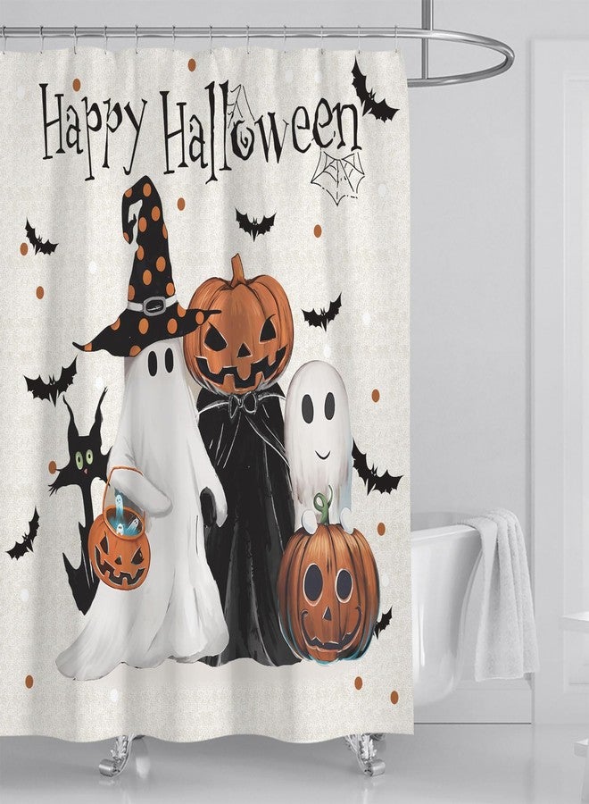 Apear1 4Pcs Halloween Shower Curtain Set Spooky Ghost Pumpkin Shower Curtain for Halloween Bathroom Decor with Anti-Slip Waterproof Bathtub Bathroom Rugs Toilet Lid Cover (Happy Halloween) - Image 3