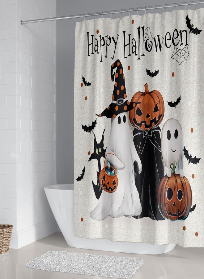 Apear1 4Pcs Halloween Shower Curtain Set Spooky Ghost Pumpkin Shower Curtain for Halloween Bathroom Decor with Anti-Slip Waterproof Bathtub Bathroom Rugs Toilet Lid Cover (Happy Halloween) - Image 5