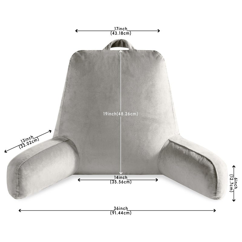 OAISZ Reading Pillow for Sitting in Bed Adult, Reading Pillow with Shredded Memory Foam, Bed Pillow with Washable Cover, Back Pillow Sitting Up with Extend Arms, Light Gery, X-Large - Image 2