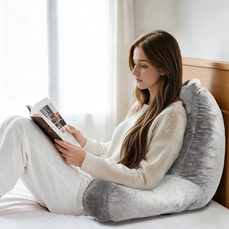 OAISZ Reading Pillow for Sitting in Bed Adult, Reading Pillow with Shredded Memory Foam, Bed Pillow with Washable Cover, Back Pillow Sitting Up with Extend Arms, Light Gery, X-Large - Image 3