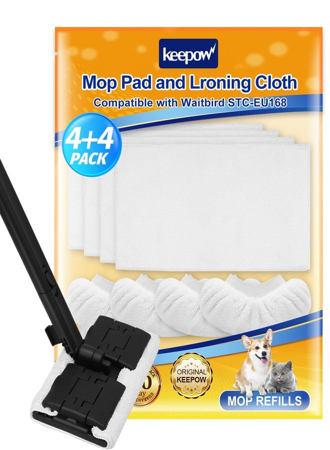 KEEPOW 4+4Pack Reusable Microfiber Mop Pads Compatible with Waitbird Steam Cleaner STC-EU168, Reusable Microfiber Cleaning Replacement Pads 4 Pack and 4 Pack Ironing Cloths (Mop is Not Included) - Image 1