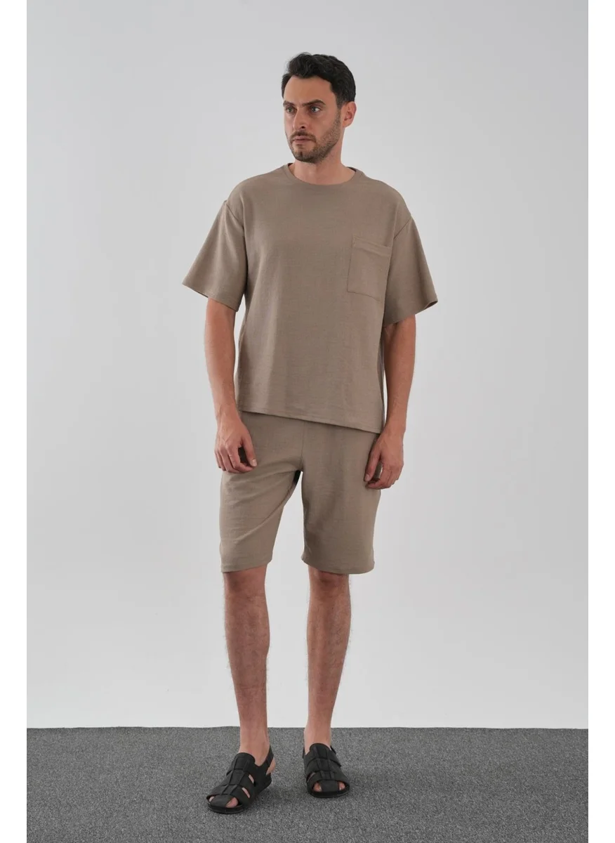 الكسندر جاردي ALEXANDERGARDI Pocket Detailed Tied Linen Look T-Shirt-Shorts Set