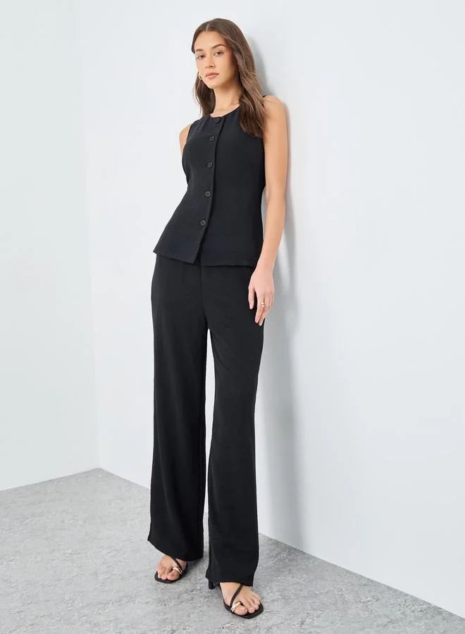 Styli Styli Women Black Buttoned Top and Pants Co-Ords