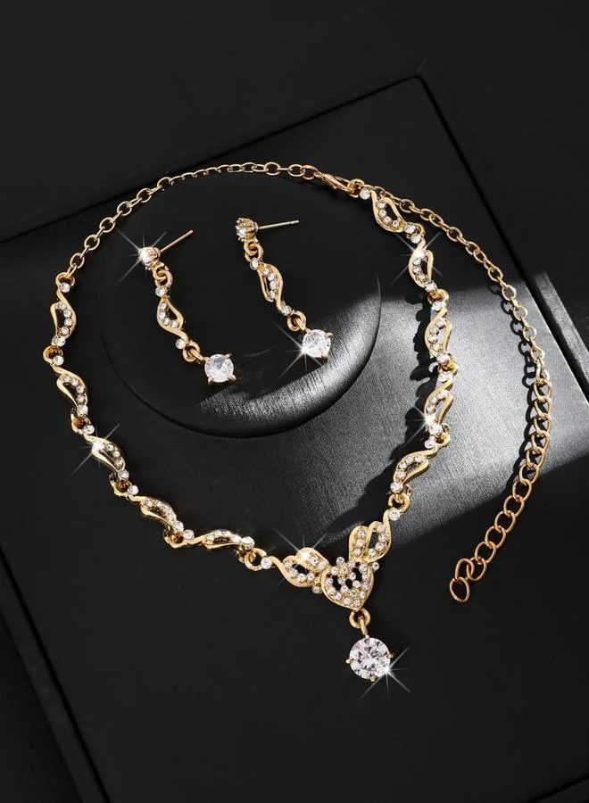 تايك تو طقم مجوهرات قلادة وأقراط مزينة بأحجار الراين قطعتين