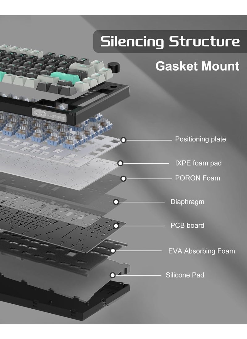 MageGee - MageGee SKY81 75% Mechanical Gaming Keyboard, Gasket Hot Swappable Wired Custom Creamy Keyboard with 5-Layer Sound Dampening, Knob Control, RGB Backlit, NKRO for Win/Mac (Dark Elf, Blue Whale Switch) - Image 1