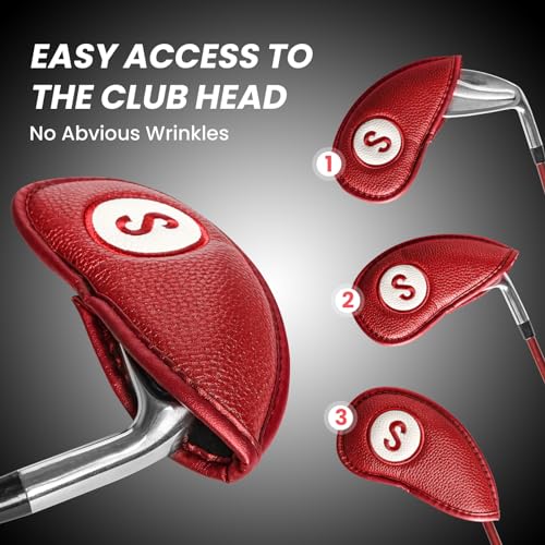 FINGER TEN Golf Club Covers for Irons Magnetic Value 11 Pack, Synthetic Leather Deluxe Head Cover Set Headcovers for Irons Fit Main Iron Clubs (Red) - Image 5