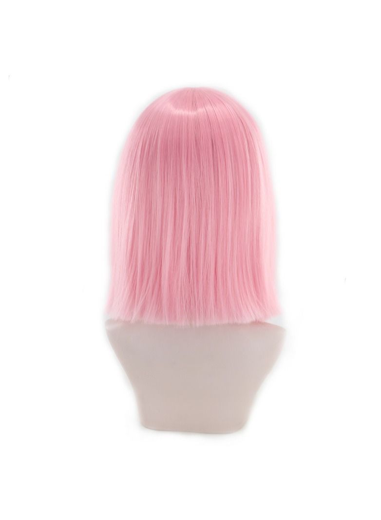 Estelle Eestelle 14" Women Straight Bob Wig Women Wigs with Bangs Synthetic Party Wigs multicolor (Pink) - Image 4