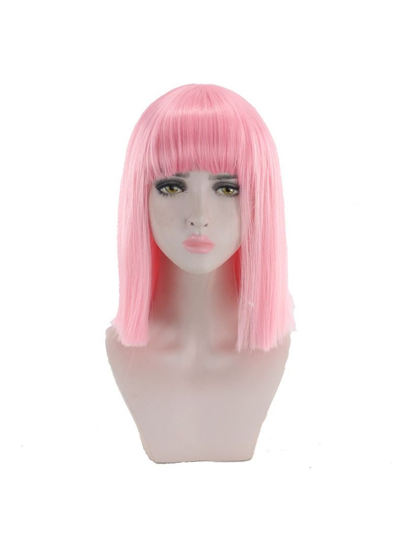 Estelle Eestelle 14" Women Straight Bob Wig Women Wigs with Bangs Synthetic Party Wigs multicolor (Pink) - Image 2