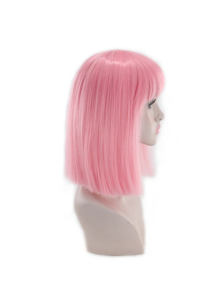 Estelle Eestelle 14" Women Straight Bob Wig Women Wigs with Bangs Synthetic Party Wigs multicolor (Pink) - Image 5