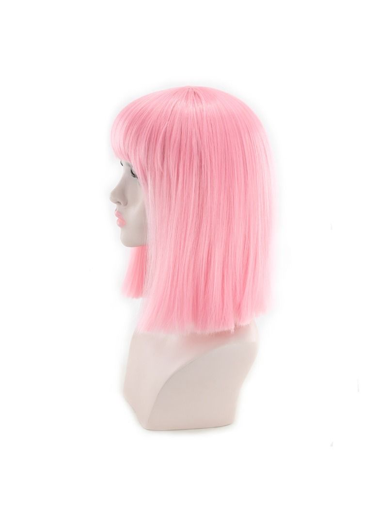 Estelle Eestelle 14" Women Straight Bob Wig Women Wigs with Bangs Synthetic Party Wigs multicolor (Pink) - Image 3