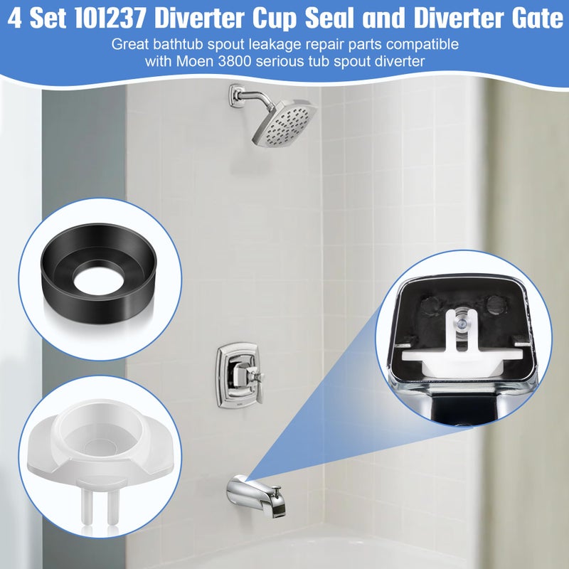 Dreyoo 4 Pack 101237 Cup Seal & Diverter Gate Compatible with Moen 3800 Tub Spout, Tub Spout Replacement Parts for Shower Bathtub Faucet Diverter - Image 2