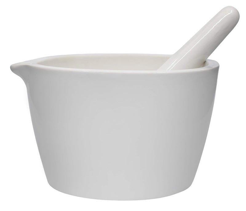 EISCO Porcelain Mortar & Pestle Set, 64oz (1900ml) - Heavy Duty - Unglazed Grinding Surface - Excellent for Kitchen or Laboratory - Grinds Powdered Chemicals, Herbs, Spices, Pills - White - Image 1