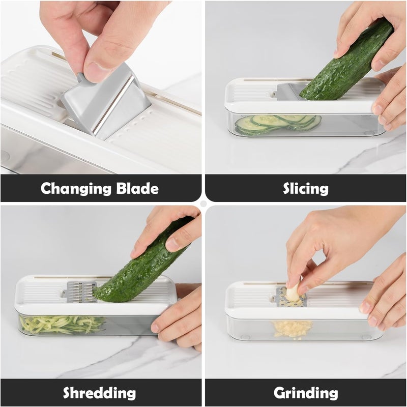 Badelite Mini Garlic Slicer Multi-Functional Mandoline Slicer Veggie Shredder Garlic Ginger Grinder Vegetable Mandoline Cutter with Container - Image 5