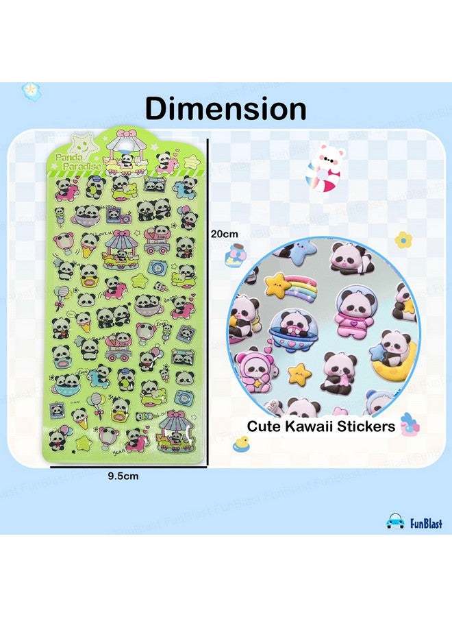 FunBlast Panda Theme Kawaii Stickers Set - 2 Sheets, 100+ Stickers for Kids, 3D Stickers for Girls, Aesthetic Sticker, Cute Stickers, Craft Stickers, Self-Adhesive Stickers (Green-Blue) - Image 3